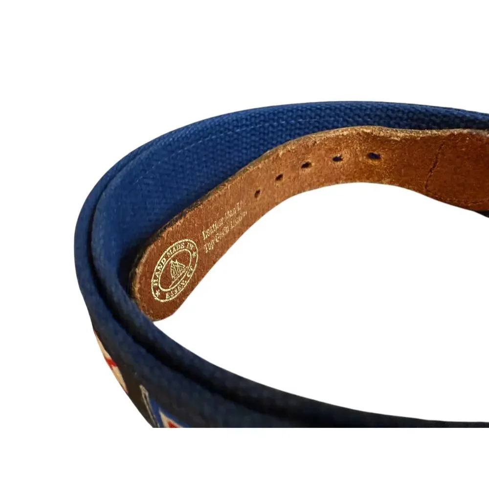 Vintage Canvas Sailing Flag Belt Navy Blue Leather Trim 44